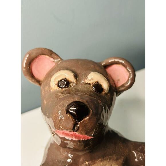 Vintage 6” Tall Brown Bear Figurine Hand Painted Signed 1981 Door Stopper Heavy - Picture 10 of 11